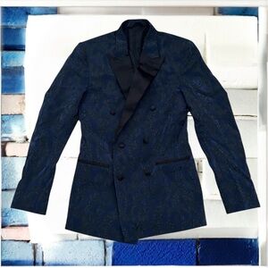 5001 Flavors Blazer/Jacket/Tuxedo/Suit Top Black/Blue *See Measurements